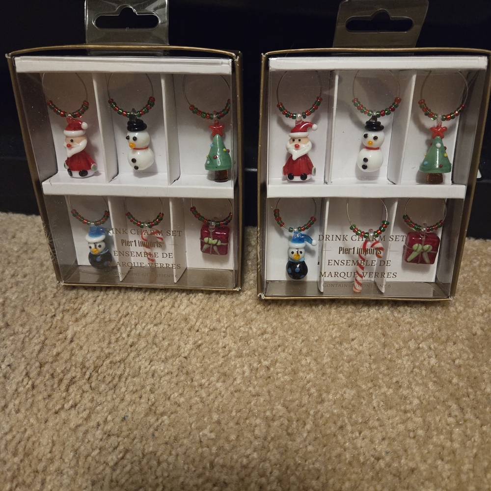 Pier 1 Imports Drink Charms Set of 12 Holiday Christmas Cocktail Party Decor NIB